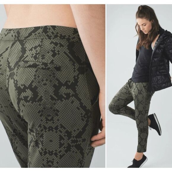 Lululemon Jet Crop Slim Luxtreme 4 Snake Print Green Pull On Joggers - Picture 1 of 7